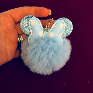 Mouse ears with bow pompon keychain